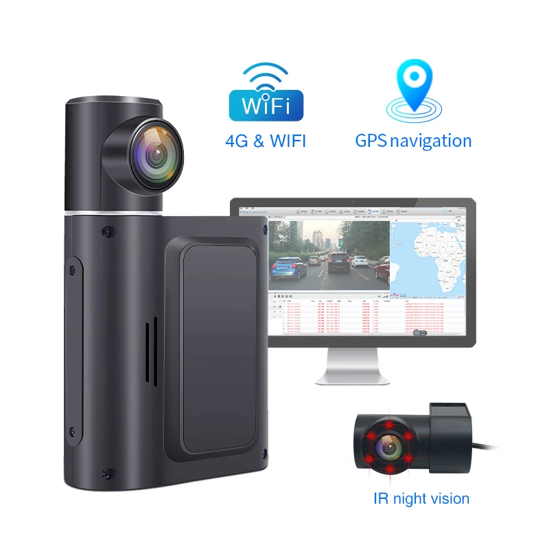 4G mini dash car camera dual lens IR night inside camera record DMS ADAS GPS cmsv6 tracking platform 24-hour parking monitoring