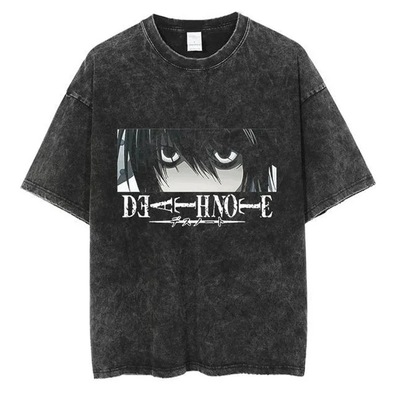 Hip hop high street tshirts washed short sleeves rock band Japan Anime printed top graphic tees blank clothes for men