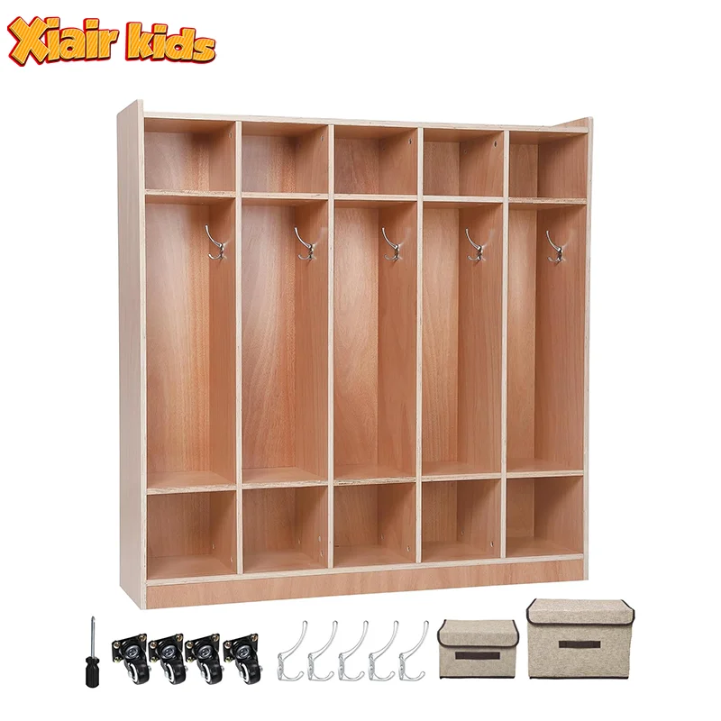 Xiair Wooden Locker For Kindergarten With Five Sections Classroom Cubbies Closets Organizer In Classrooms Daycare Preschool