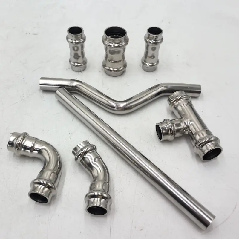 15mm DVGW V-profile Press Plumbing Fittings elbow/tee/coupling/ pipe/bridge Stainless Steel 304/316L