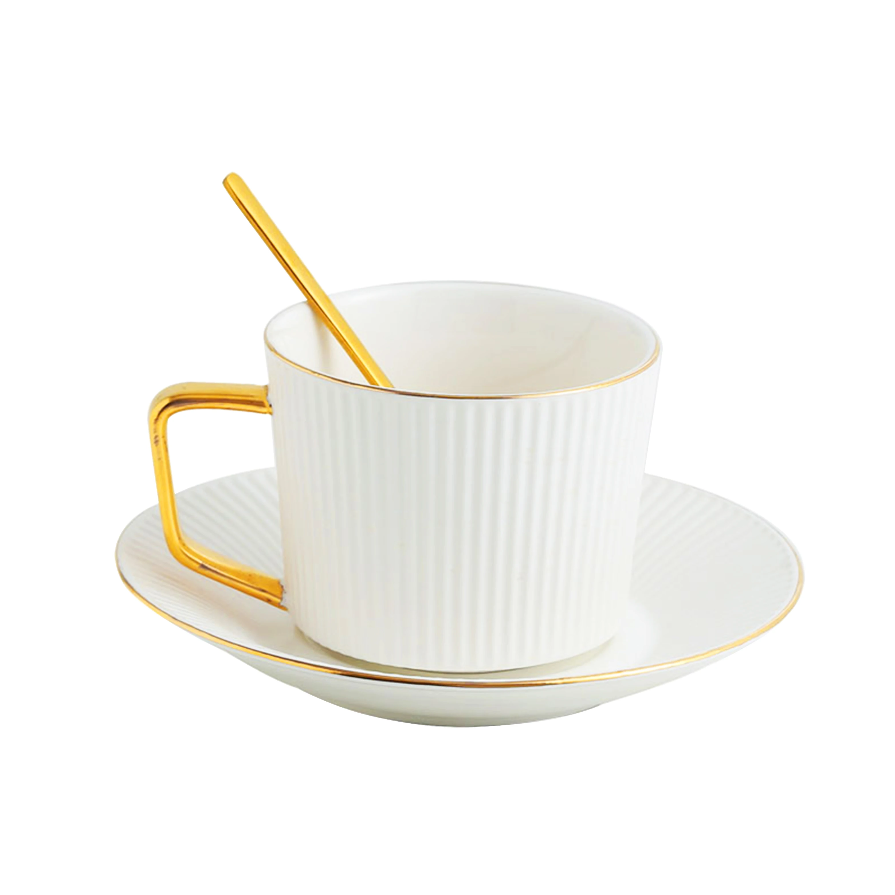 white gold edges excellent quality pottery ceramic cup with saucer spoon