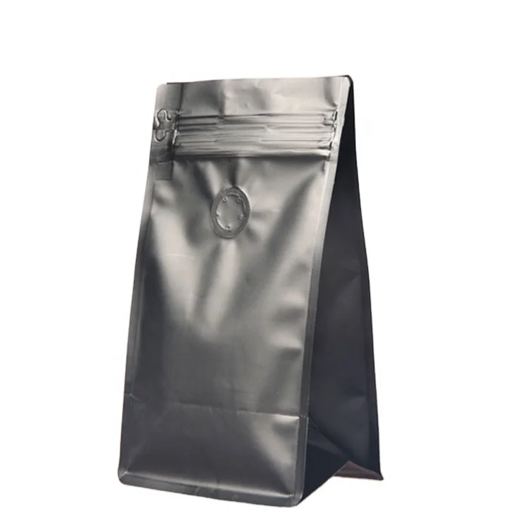 
Eco-friendly Food Grade Black plastic matte finish black Flat bottom pouch Coffee Bag 