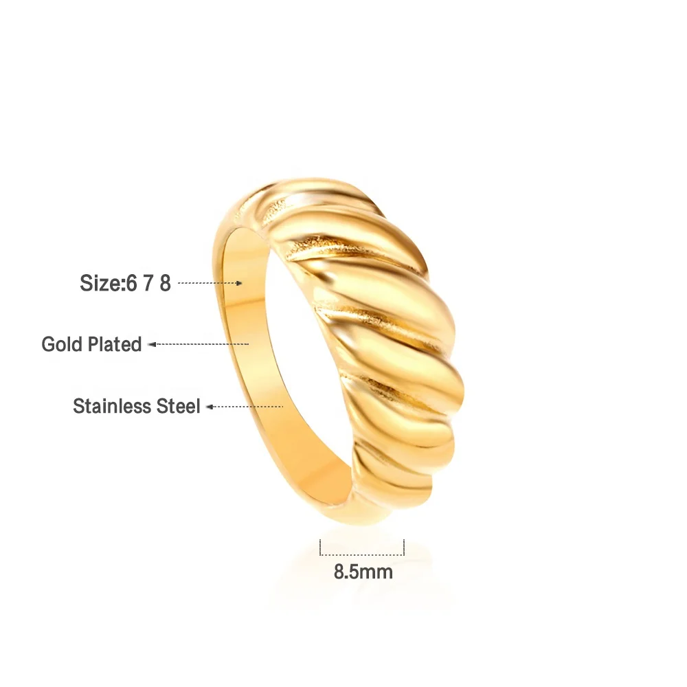 Hot Sale Trendy Simple fashionable jewelry style stainless steel Designer Chunky croissant 18K gold plated rings for Women