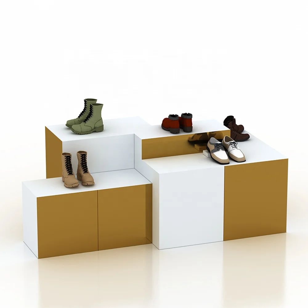 Yiree Custom fashion retail sneaker brand boutique store fixtures fittings metal gold wall shoe display for sport shop