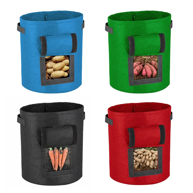 Perfectbio wholesale custom 5 / 7 / 10 Gallon breathable  fabric pots felt garden potato grow bag with handle for tree farms