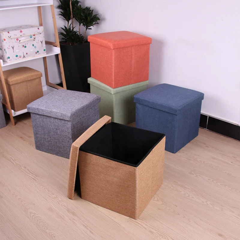 Multi-colors Cube 11.8inches Linen Fabric Collapsible Storage Ottoman Of Living room 15 inches Square Foldable Storage Stool
