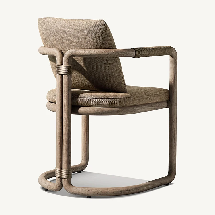 Outdoor Furniture Modern Terrace Leisure Dining Chair Armchair Patio Weathered Teak Furniture