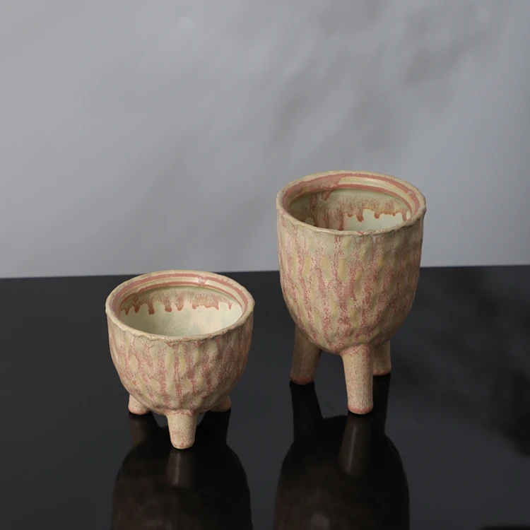 Unique footed design variegated indoor outdoor home decoration piece ceramic planters garden flower pots
