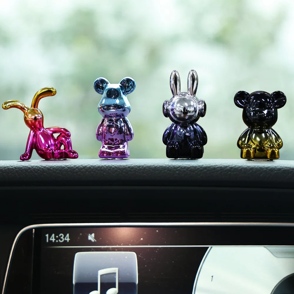Colorful Artistic Bear and Rabbit Figurine Cartoon Interior Kits for Living Room and Desktop Placement Ornament for Car