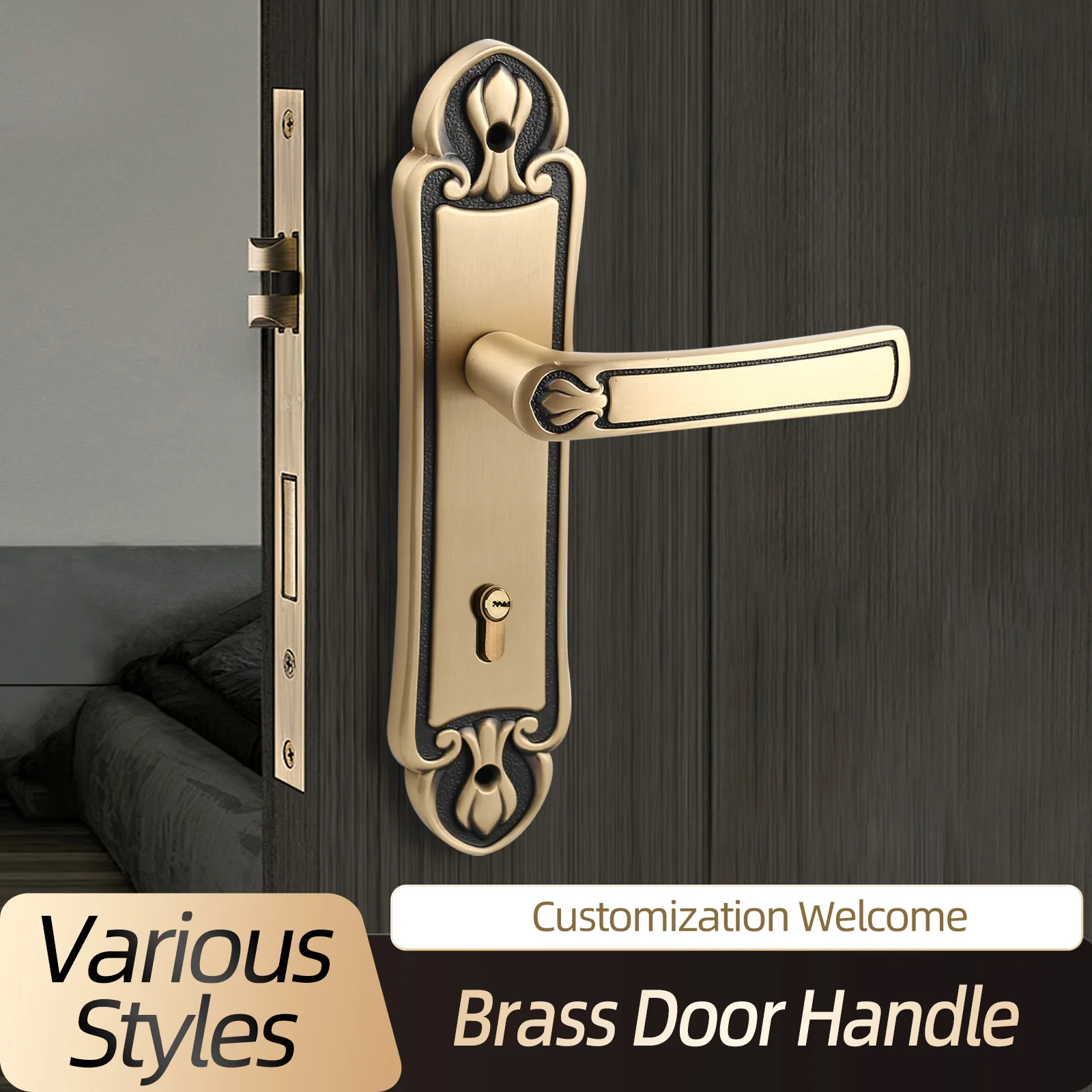 Filta Solid Brass Main Entrance Door Handle Luxury Oem Golden Supplier Door Handle With Plate