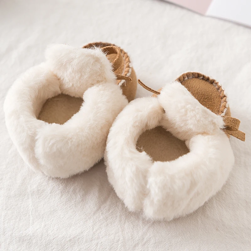 
Winter warm knitted wool baby booties princess baby shoes 2019 soft sole botton snow shoes for first walking 