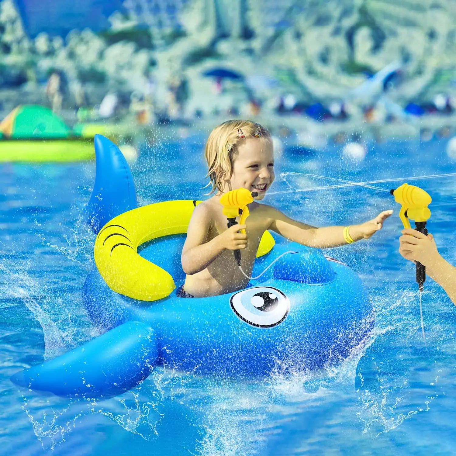 Pool Floats Kids, Shark Pool Float with Built-in Squirt Water Gun, Inflatable Floating Pool Lounge Water Chair