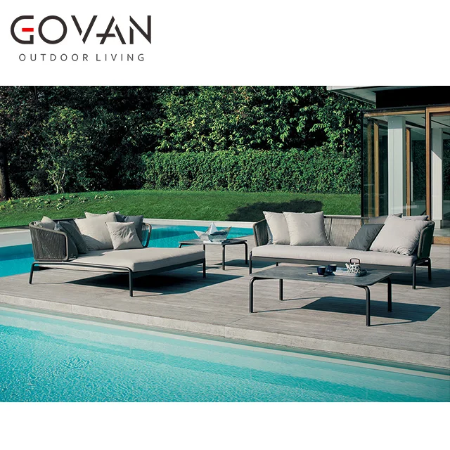 Садовая мебель Новое поступление современный стиль уличный трехместный диван из нержавеющей стали для внутреннего дворика и отеля