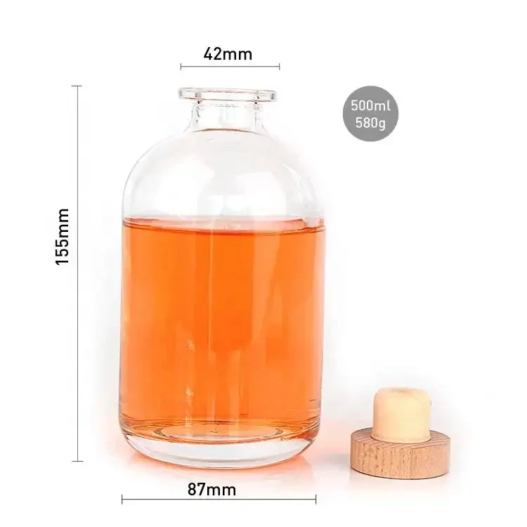 Custom Glass Liquor Bottle 250ml 500ml Empty Glass Wine Gin Whisky Vodka Bottle With Cork Lid