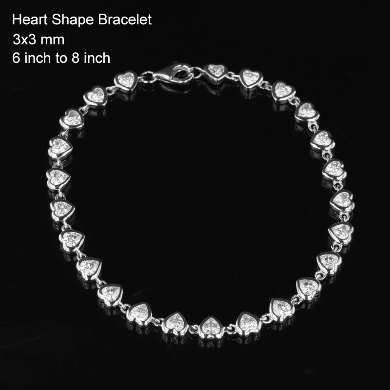 Starsgem S925 9k 10k 14k heart shape bracelet gemstone chain cheap moissanite jewelry