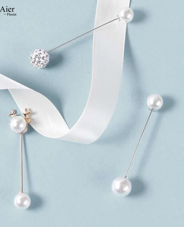 Aierflorist DIY Brooch Material Pearl Belt Tray One Line flower Bouquet and Clothing Pins Accessories