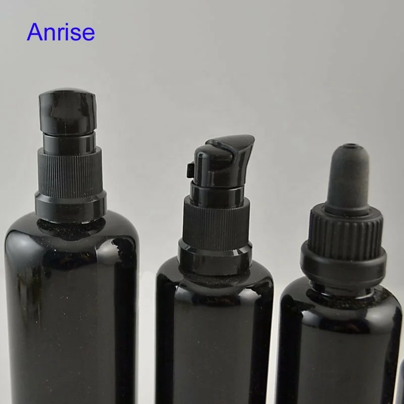 Excellent Quality 10ML 15ML 20ML 30ML 50ML 60ML 100ML Black Dark Violet Glass Essential Oil Treatment Pump Spray Dropper Bottle