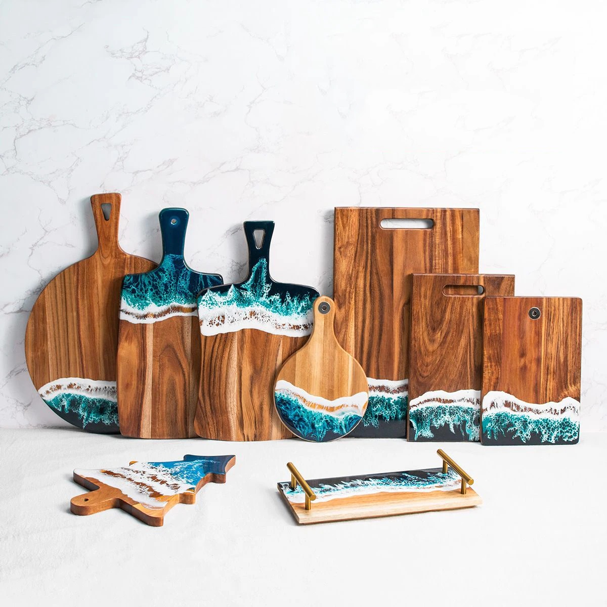 Epoxy acacia cooked food chopping board ocean beach cheese art epoxy wooden chopping cutting board