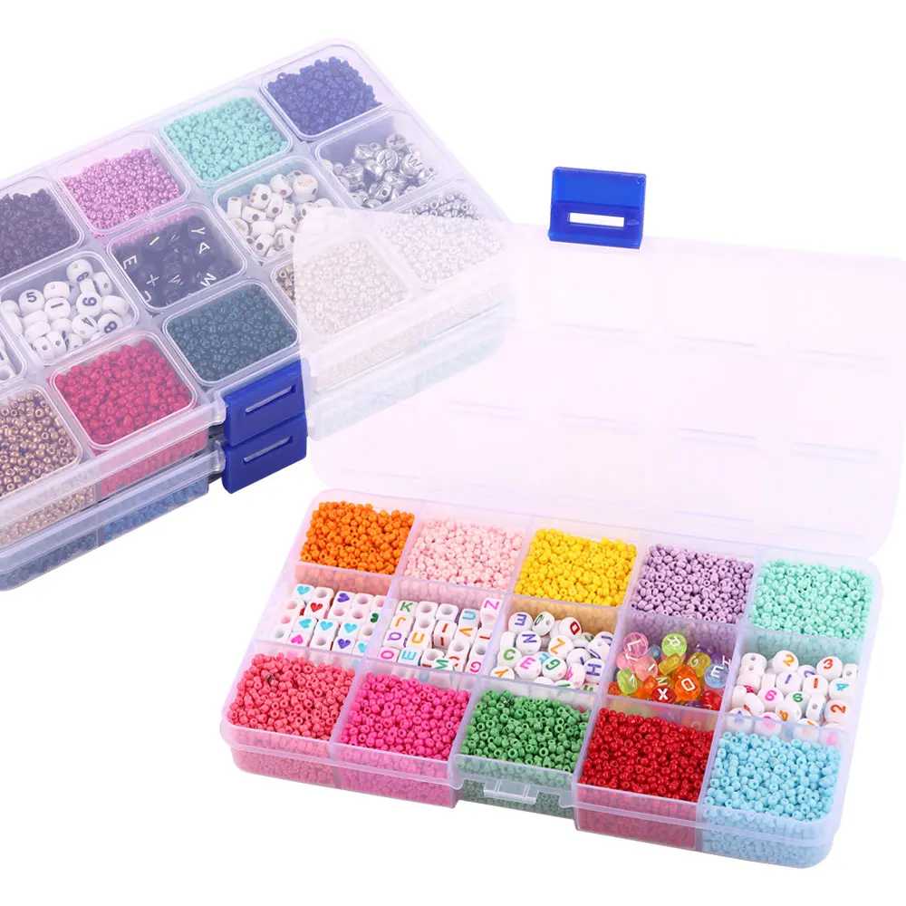 1800pcs DIY 4mm Glass Beads Set 250pcs 6mm Round Square Acrylic Alphabet Letter Beads Glass Seed Beads