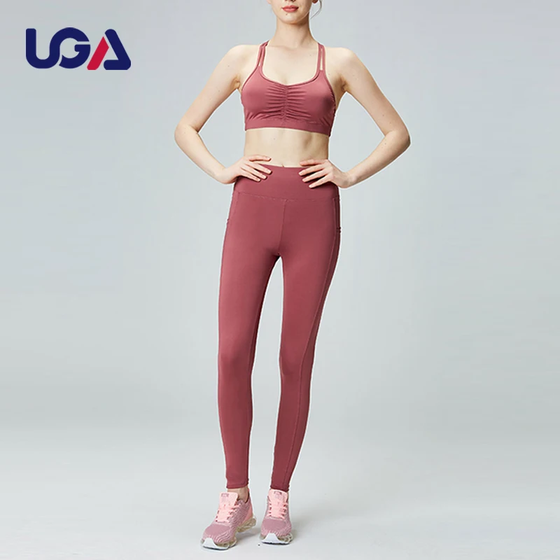 Ropa Deportiva De Mujer Fitness Items Winkled Front Yoga Bra Knitted Elastic Leggings Free Stretching Gym Climbing Clothes