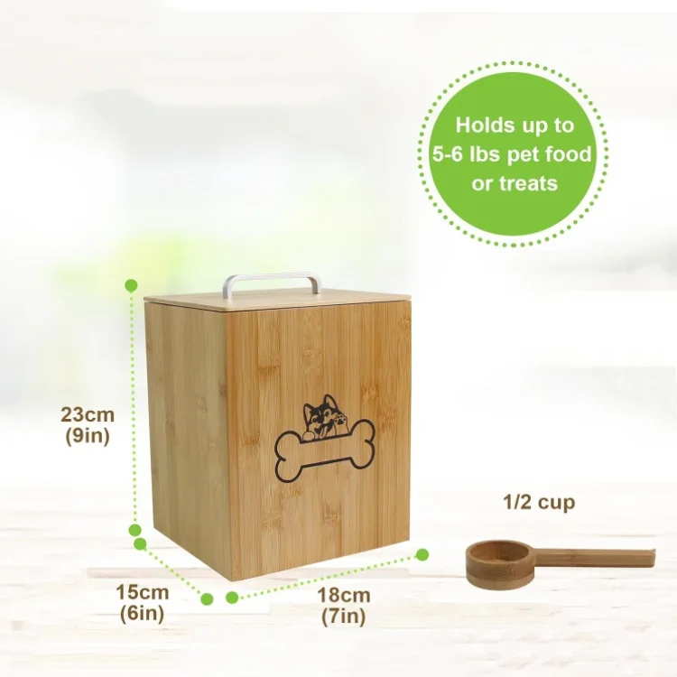 Dog Treat Container Wooden Pet Food Storage Container with Airtight Lid