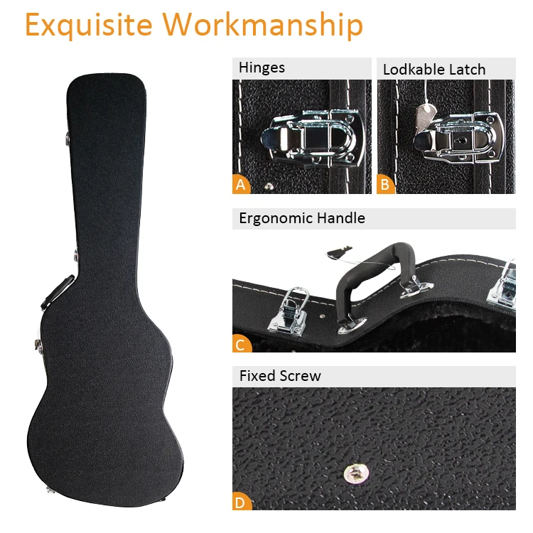 TN-YH-FD-1ST factory price wholesale black hard wood board Pu leather classic guitar case