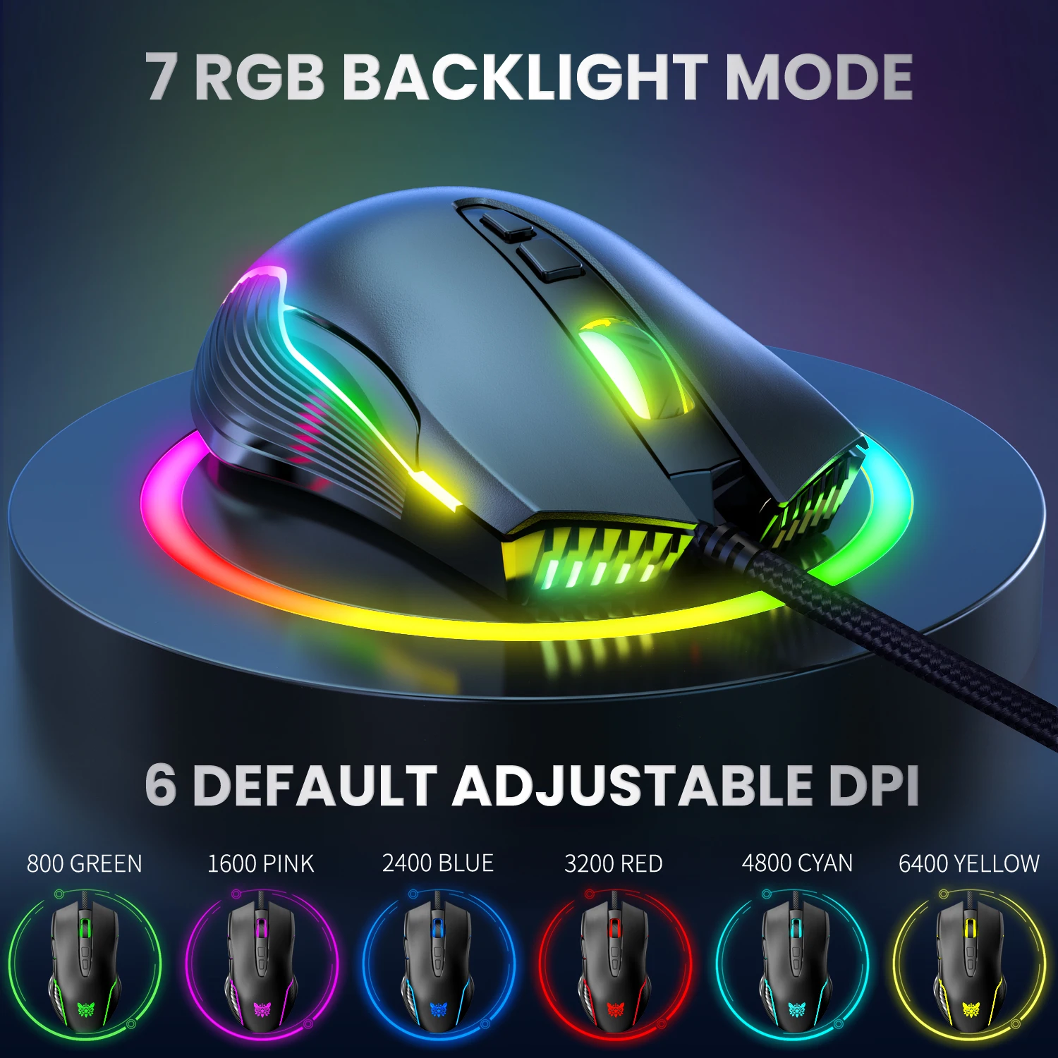 Onikuma CW905 Wired gaming mouse For Pc Laptop and Mac Computer with Ergonomics design 6400 DPI adjustable