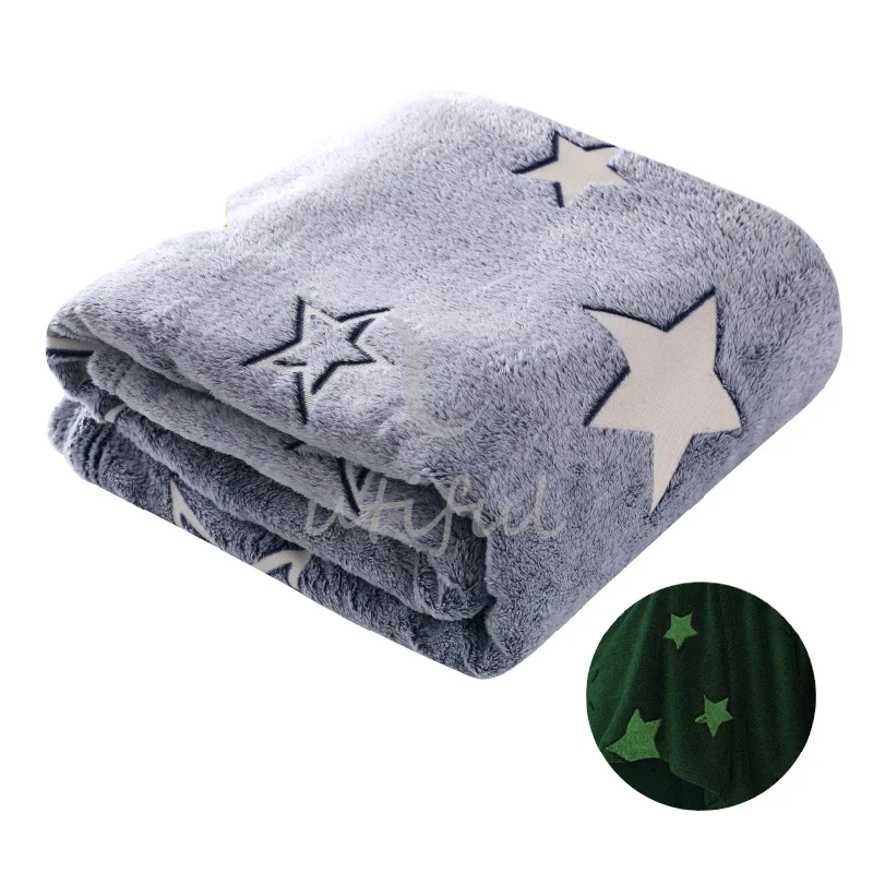 Glow in The Dark Blanket Grey Flannel Star Throw Blanket For Sofa