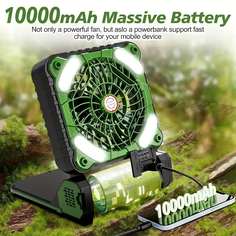 Outdoor Floor type-c camping light with fan plastic 7800mAh solar camping fan with led lantern