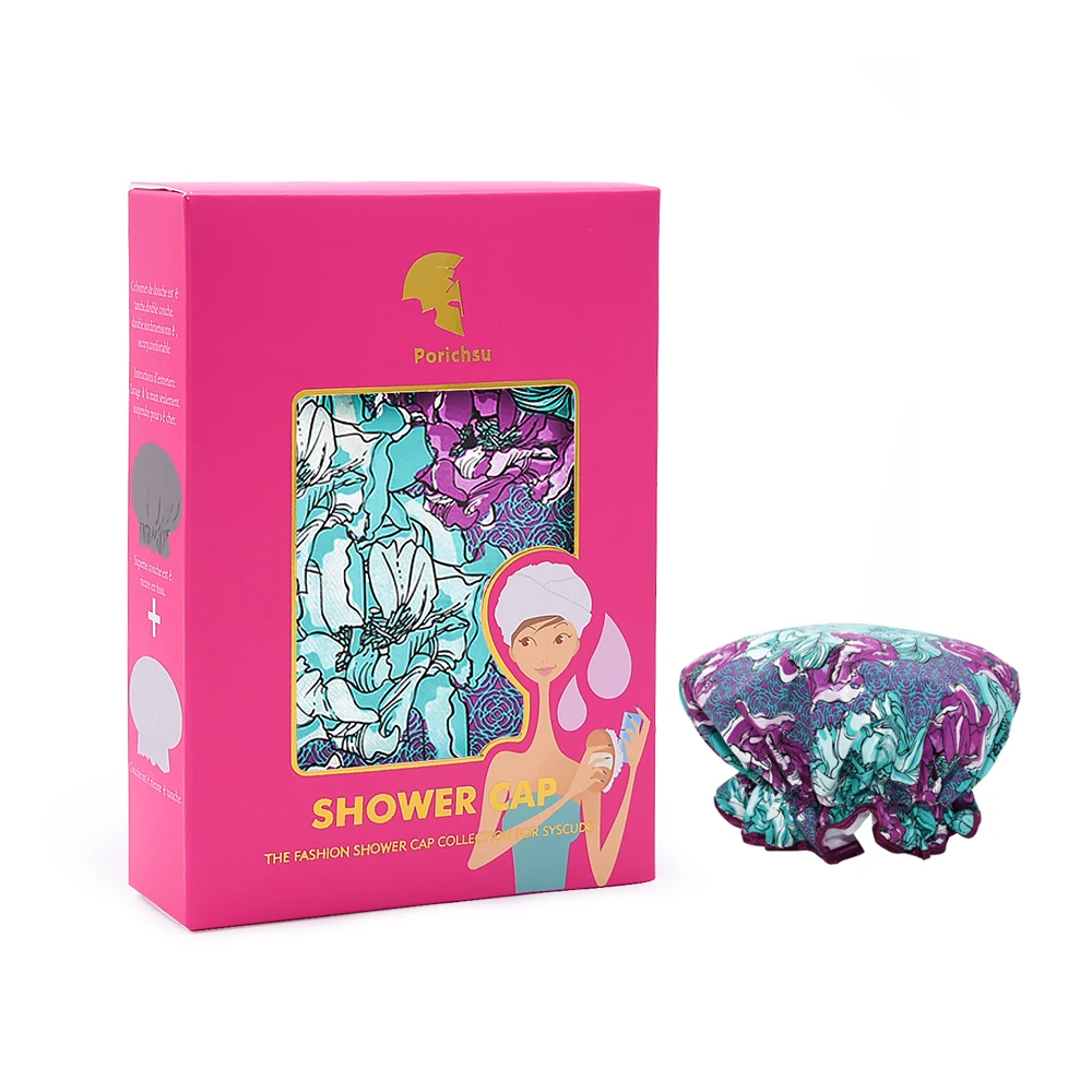  Shower Cap Reusable Ribbon Bath Oversized Large Design With Moldproof and Waterproof Exterior for All Hair Lengths Spa