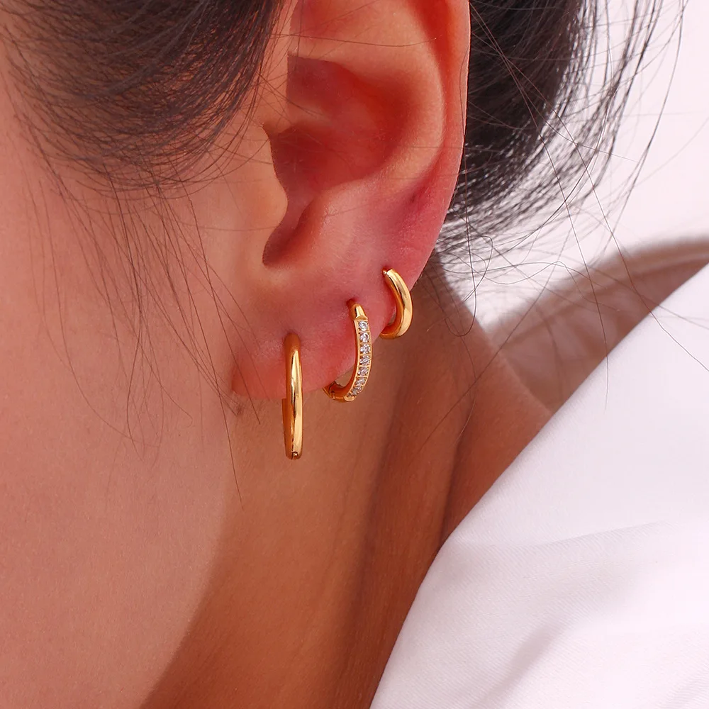 Earings jewelry women 18k Gold Plated Huggie Hoop Hypoallergenic Chunky Stainless Steel Hoop Earings Valentines Day Gift