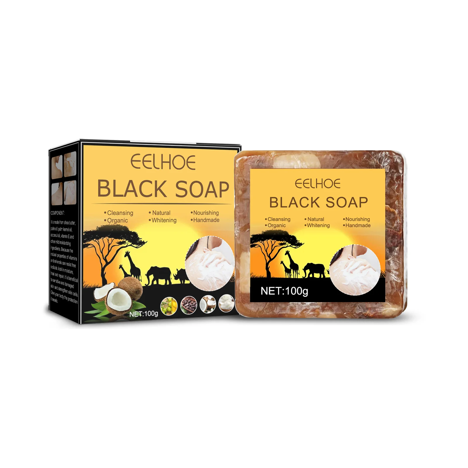 African Black Deep Cleansing Soap For Dark Skin Bleaching Women Body Moisturising Skin Mite Removing Handmade Anti-Acne Bath