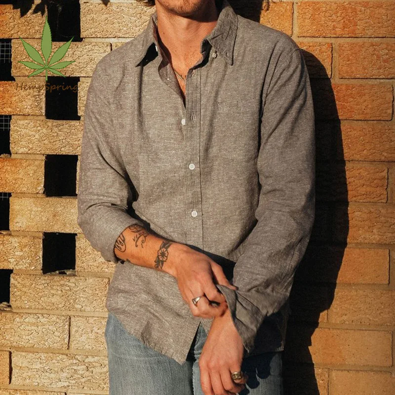 HempSpring Hemp mens shirt hemp organic cotton shirt for men long sleeve workshirt Hemp Clothing manufacturers