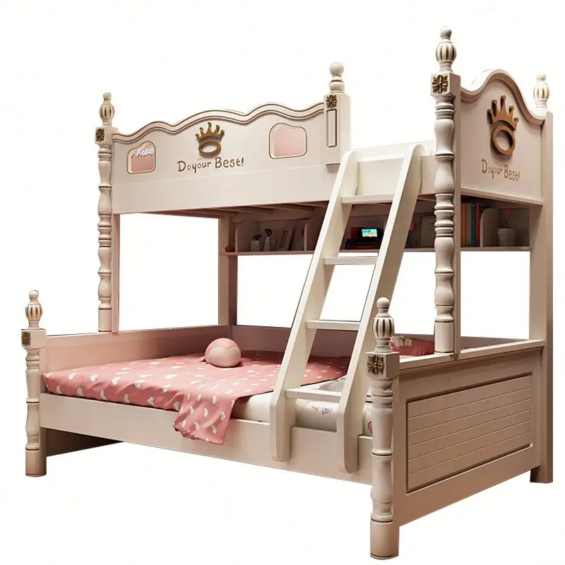 Dormitory New children MDF kid bunk beds with stairs cheap and durable safely solid wood beds with stairs for princess girls