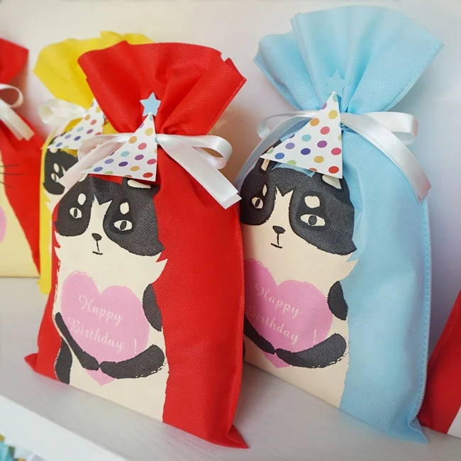 
Christmas Gift Toy Packaging Bag Non-woven Drawstring Pouches Customized Logo Printed Kids Gift Packing Bags 