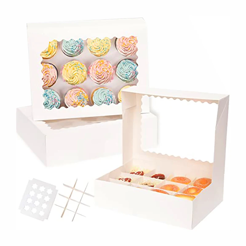 Custom recycle kraft paper cake box for bakery cake cupcake packaging with plastic clear windows