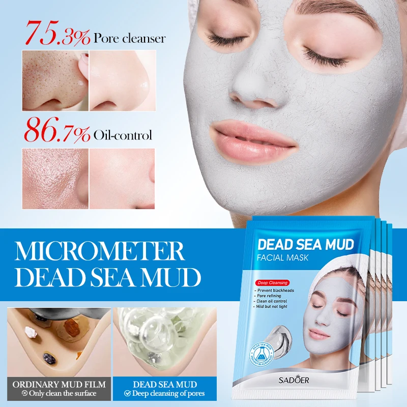 OEM SADOER Private Label Dead Sea Mud Deep Cleansing Face Mud Mask Aloe Oil Control Blackhead Removal Skincare Facial Mask
