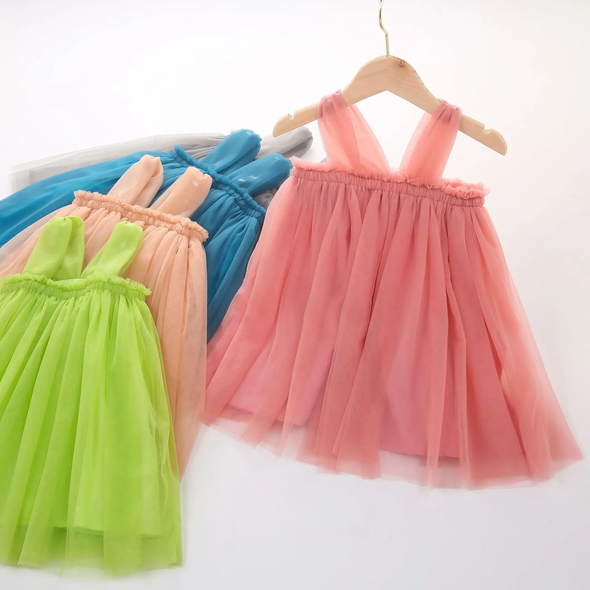 Summer Wholesale Children Birthday Party Frock 1 years Baby Girl Kids Thick Net Mesh Sleeveless Tutu Pompous Skirt Dresses