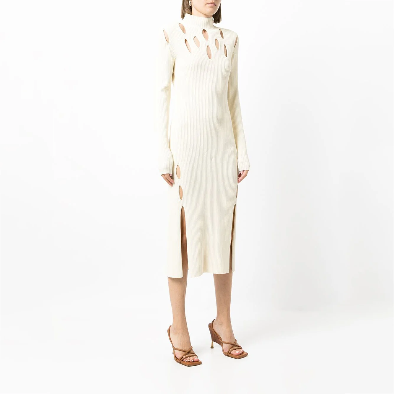 Custom Rib Knit Midi Dress Fashion Knitted Long Lady Elegant Winter Girls Casual Women Dresses hollow out Knitting Sweater Dress