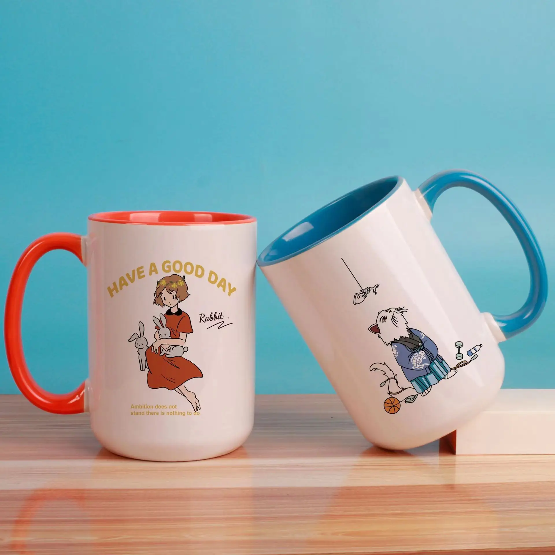 15oz Thermal Sublimation Ceramic Cup Coated Cup Double Color Customized Logo Large Capacity Export White Cup