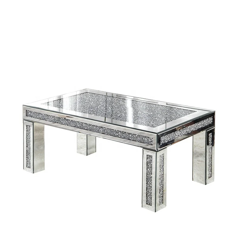 Rectangular Modern Luxury Mirrored Furniture Sliver Centre Table Crushed Diamond Mirrored Coffee Table for Living Room