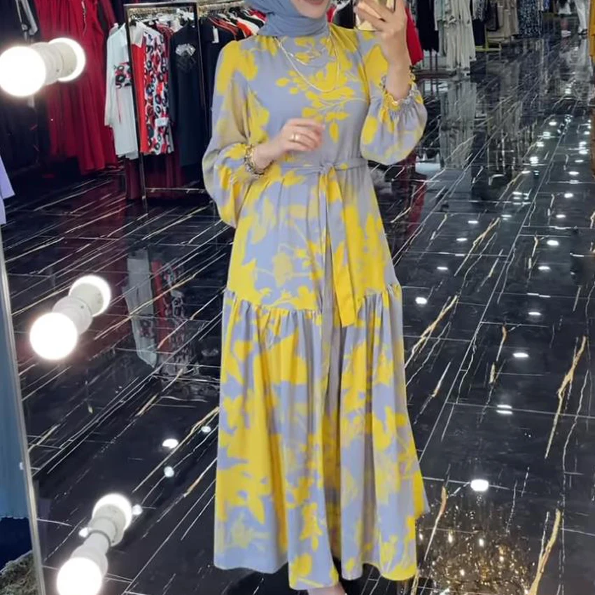 Plus Size Women Dress Muslim 2023 Islamic Clothing Floral Designs Femme Abaya Modest Kaftan Arab Jilbab Khimar Ethnic Clothing