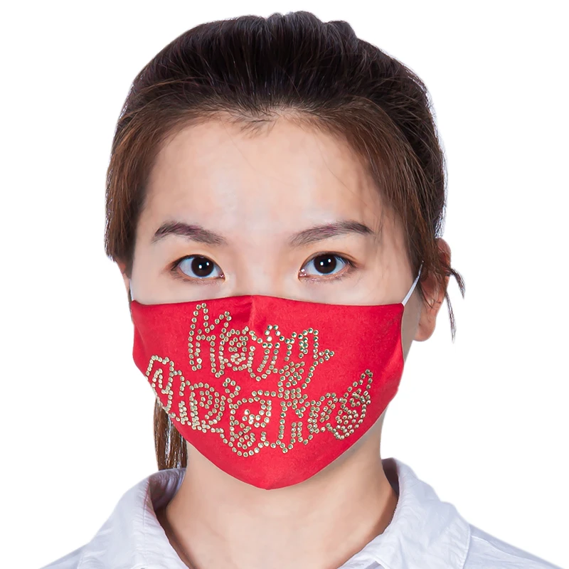 2021 Happy New Year Party Masks Washable Fashion Face Mask Winter Cotton Facemask Rhinestone Pattern