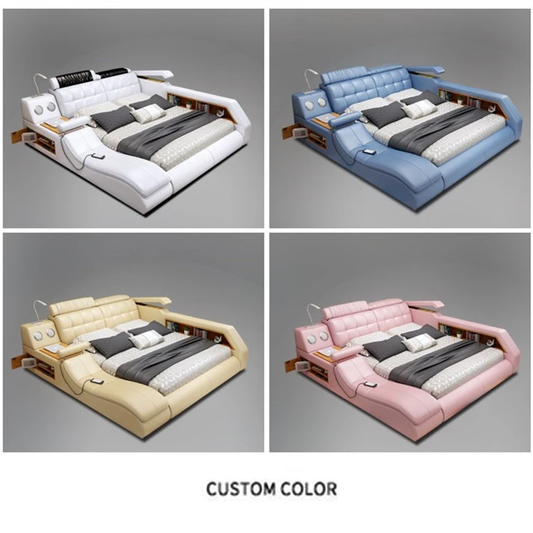 Modern Leather Fabric Bed With Storage Box Multimedia Function Bedroom Furniture Set Bedroom Furniture Almari