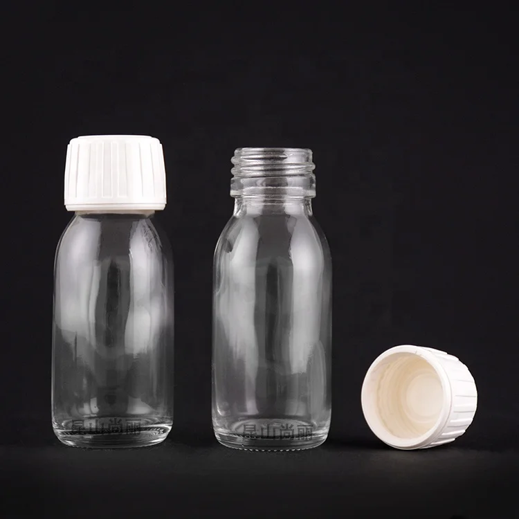 2oz 60ml clear oral liquid syrup glass bottle with 28mm PP cap lid