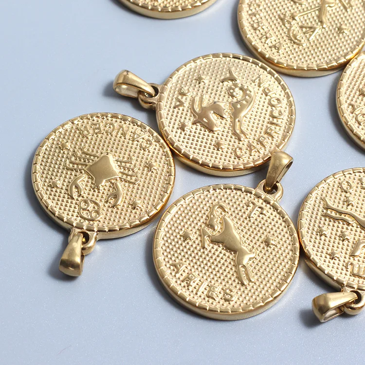 Wholesale Stainless Steel Zodiac Sign 12 Constellations PVD 18K Gold Plated Pendant Charms For Jewelry making