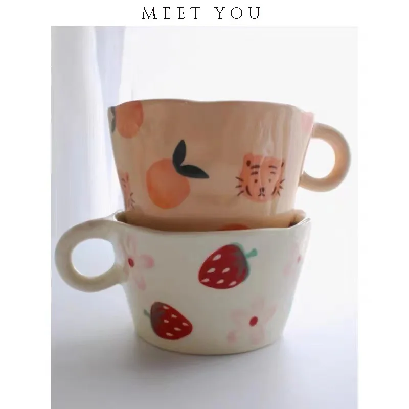 280 мл ручная роспись клубника керамические молочные кружки для