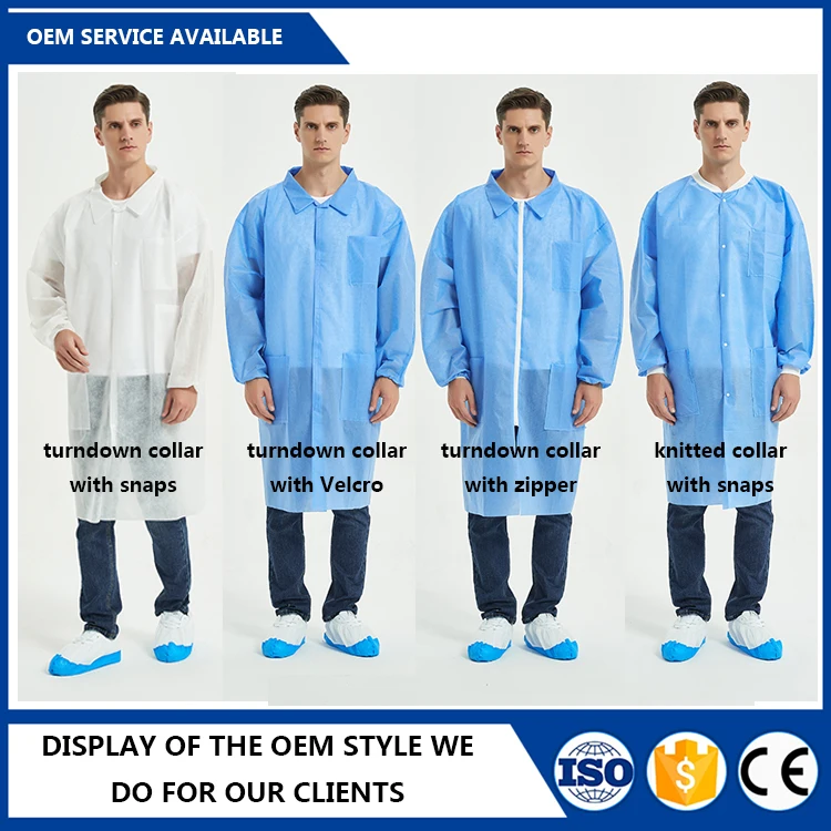 New Released Factory Supplier OEM Service Support Laboratory Work Clothes PP SMS Disposable ESD Lab Coat