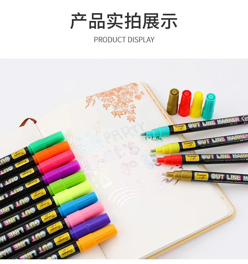 New 24 color black bar color hand drawn silver light water-based marker pen