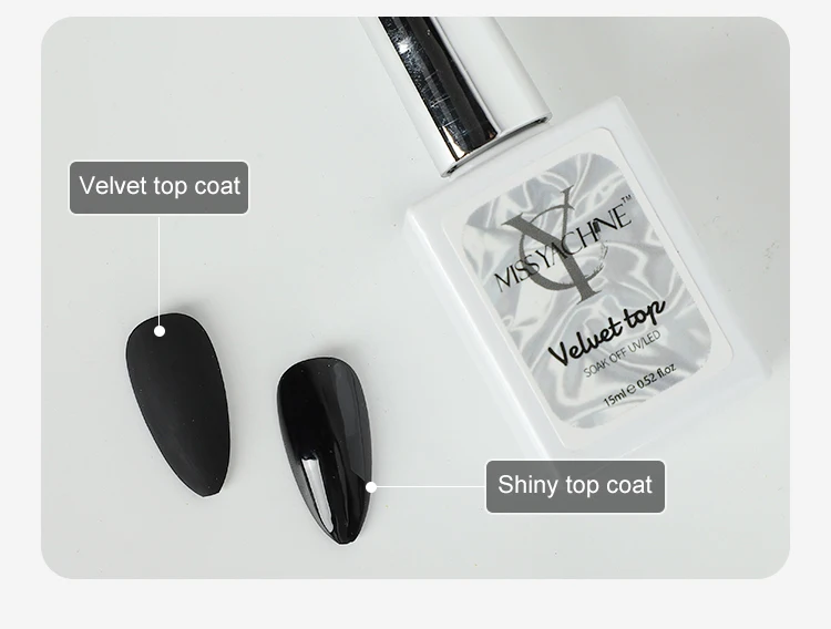 OEM/ODM Private Label Non-stain Velvet Top Coat 15ml  UV/LED Soak Off Gel Nail Polish Free Sample